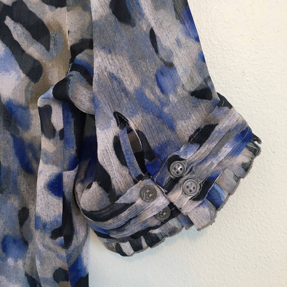 Blue Animal Print Sheer Blouse New York & Co Small - Picture 7 of 8